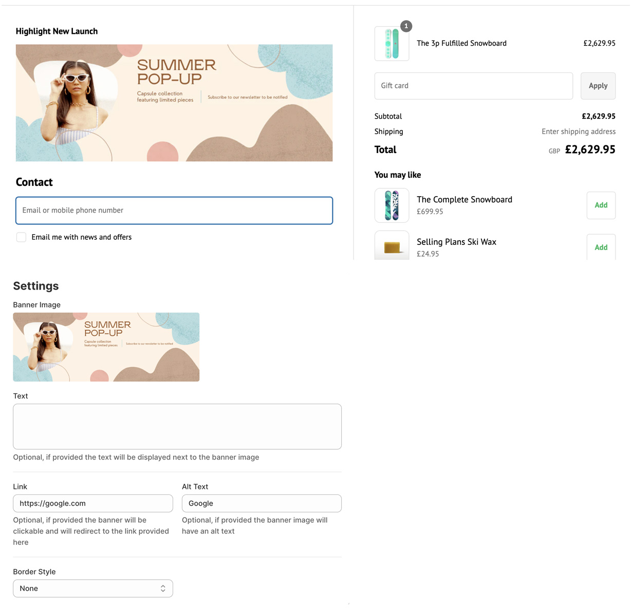 custom banner widget for Shopify Plus Checkout