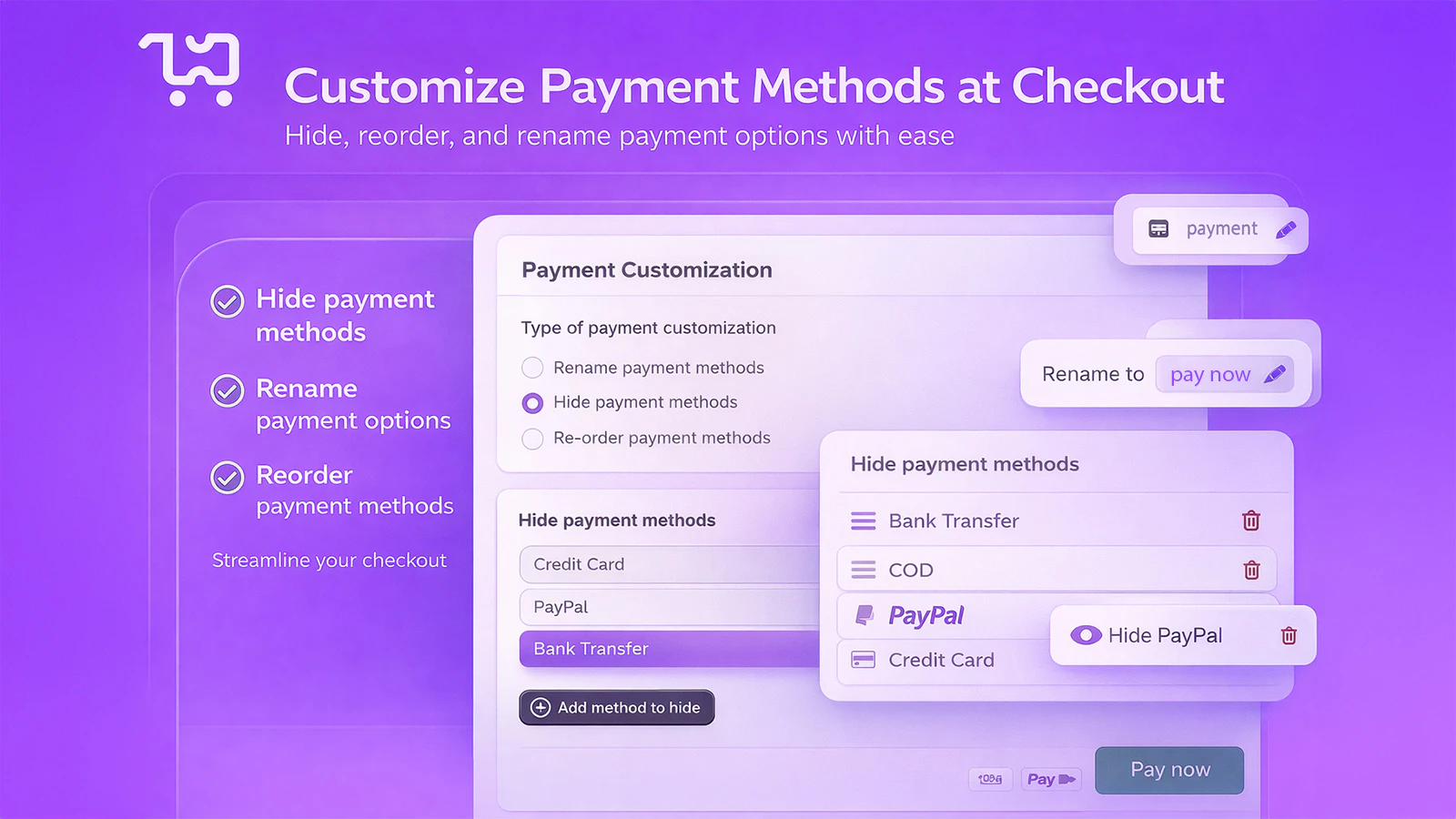 Payment method customization in Smart Checkout Widgets